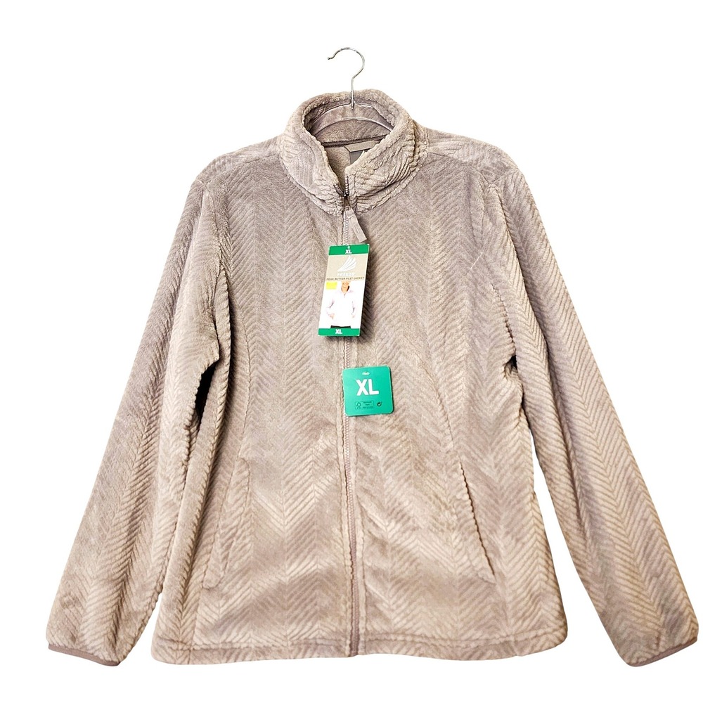 FREE2B Peak Butter Pile Jacket XL NWT Women Taupe Chevron Full Zip Fleece
